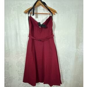 Stop Staring Swing Dress 18 Red Black Polka Dot Halter NEW Belted Rockabilly